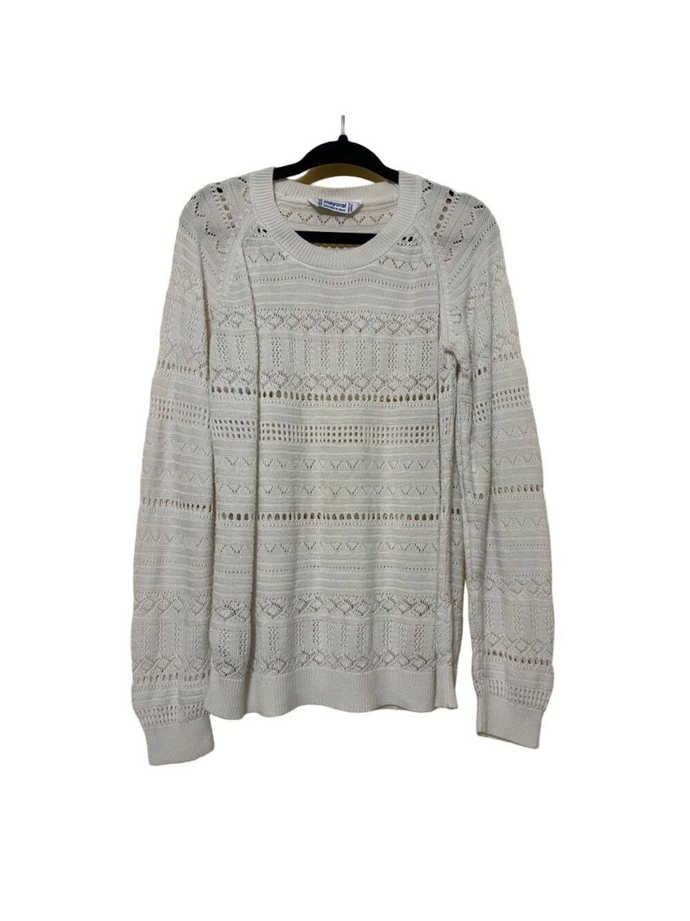 Mayoral Spain Crewneck Knit Sweater Girls 10 White Long Sleeve